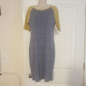 LuLaRoe Heathered Steel Blue & Mustard JULIE SZ M